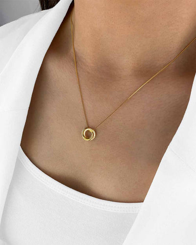 Damen Halskette Silber 925 vergoldet Anhänger 3 Ringe ineinander verschlungen 'Trinity', goldene Silberkette Trinity Kreis-Anhänger rund, dünne Kette