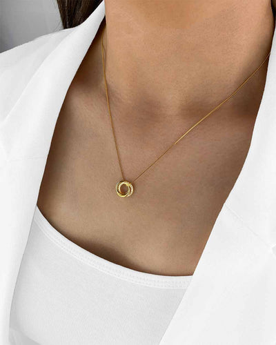 Damen Halskette Silber 925 vergoldet Anhänger 3 Ringe ineinander verschlungen 'Trinity', goldene Silberkette Trinity Kreis-Anhänger rund, dünne Kette