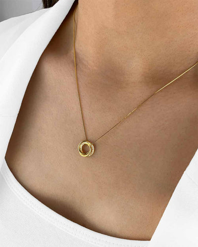 Damen Halskette Silber 925 vergoldet Anhänger 3 Ringe ineinander verschlungen 'Trinity', goldene Silberkette Trinity Kreis-Anhänger rund, dünne Kette