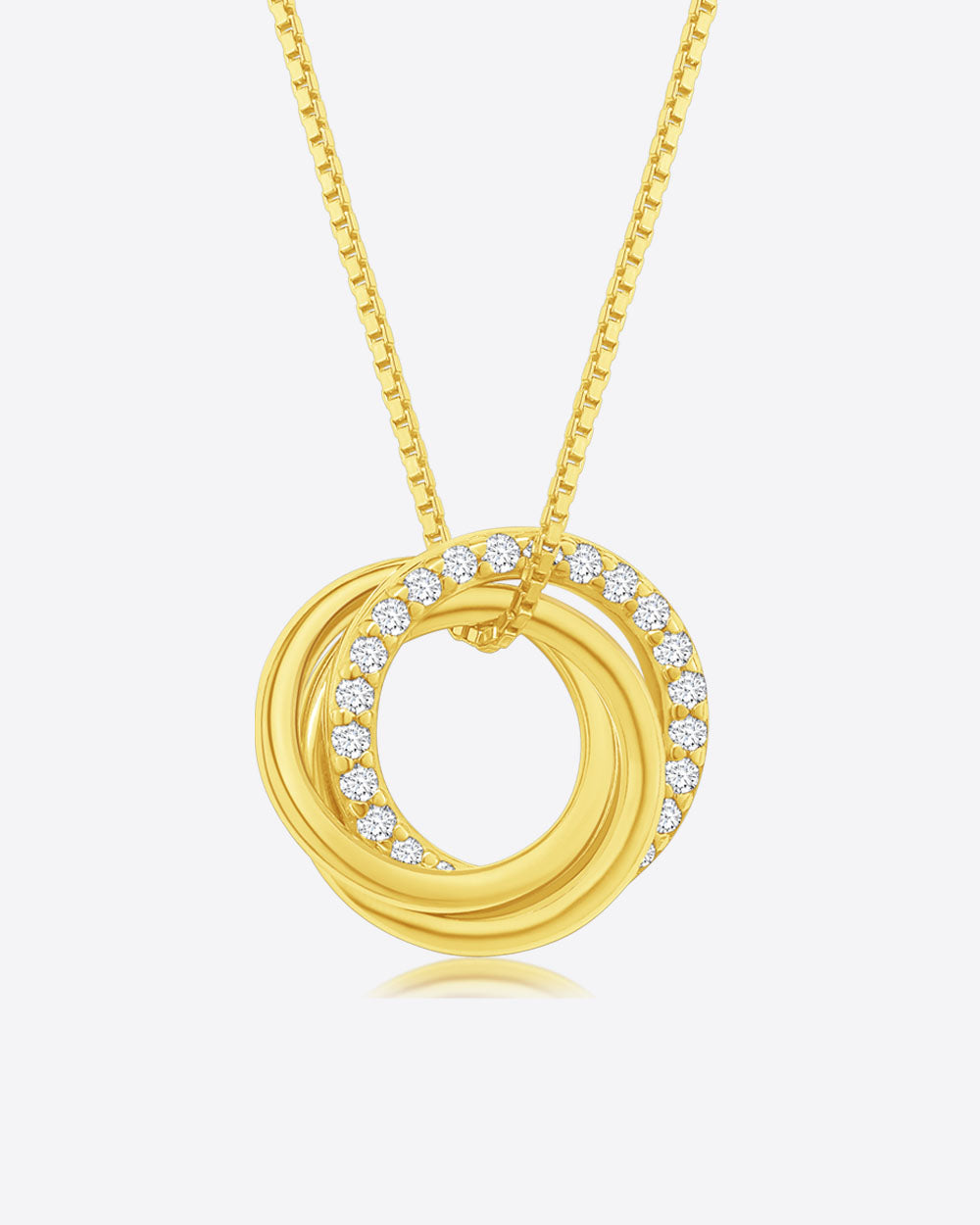 Damen Halskette Silber 925 vergoldet Anhänger 3 Ringe ineinander verschlungen 'Trinity', goldene Silberkette Trinity Kreis-Anhänger rund, dünne Kette