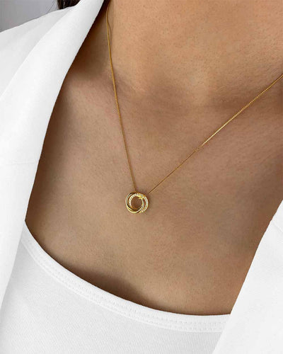 Damen Halskette Silber 925 vergoldet Anhänger 3 Ringe ineinander verschlungen 'Trinity', goldene Silberkette Trinity Kreis-Anhänger rund, dünne Kette