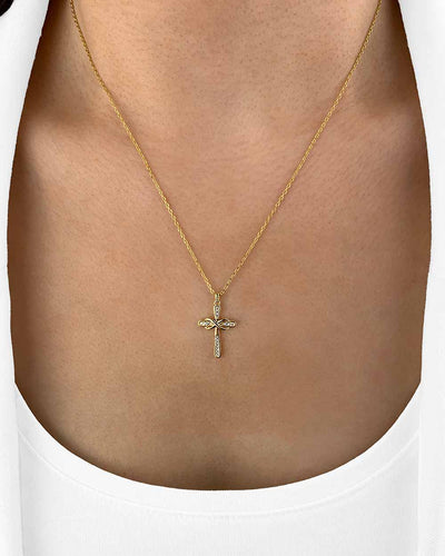 Damen Halskette Silber 925 vergoldet Anhänger Kreuz + Kristalle 'Theodora', filigrane Silberkette goldener Kreuzanhänger, dünne Kreuzkette mit Steinen