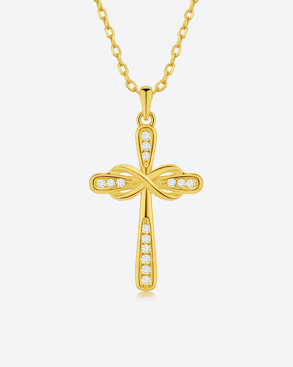 Damen Halskette Silber 925 vergoldet Anhänger Kreuz + Kristalle 'Theodora', filigrane Silberkette goldener Kreuzanhänger, dünne Kreuzkette mit Steinen