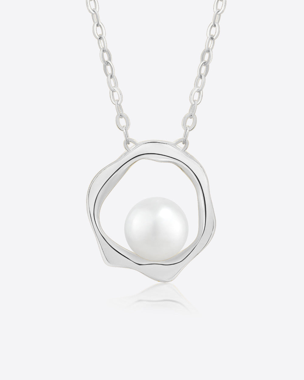Damen Halskette Silber 925 Anhänger Perle weiß 'Helena', Silberkette runder Anhänger Süßwasserzuchtperle dünne Kette Perlenanhänger  