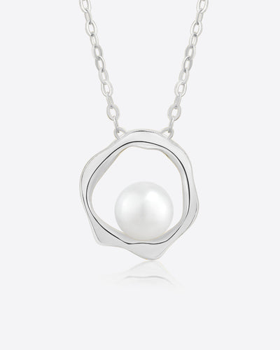 Damen Halskette Silber 925 Anhänger Perle weiß 'Helena', Silberkette runder Anhänger Süßwasserzuchtperle dünne Kette Perlenanhänger  