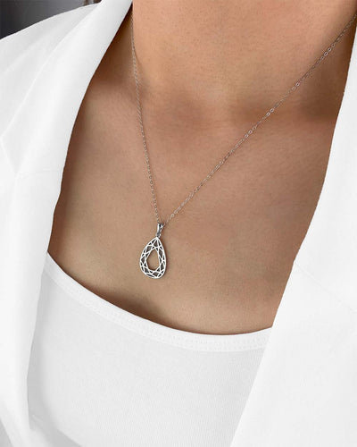 Damen Halskette Silber 925 Anhänger Mandala Tropfen 'Vivian', filigrane Silberkette mit Anhänger Polygon, dünne Kette echt Silber Netz Statement Kette