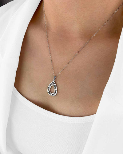 Damen Halskette Silber 925 Anhänger Mandala Tropfen 'Vivian', filigrane Silberkette mit Anhänger Polygon, dünne Kette echt Silber Netz Statement Kette