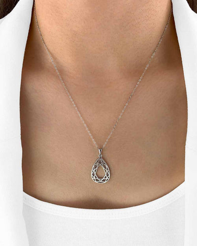 Damen Halskette Silber 925 Anhänger Mandala Tropfen 'Vivian', filigrane Silberkette mit Anhänger Polygon, dünne Kette echt Silber Netz Statement Kette
