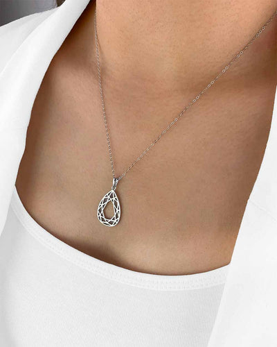 Damen Halskette Silber 925 Anhänger Mandala Tropfen 'Vivian', filigrane Silberkette mit Anhänger Polygon, dünne Kette echt Silber Netz Statement Kette