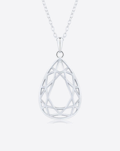 Damen Halskette Silber 925 Anhänger Mandala Tropfen 'Vivian', filigrane Silberkette mit Anhänger Polygon, dünne Kette echt Silber Netz Statement Kette
