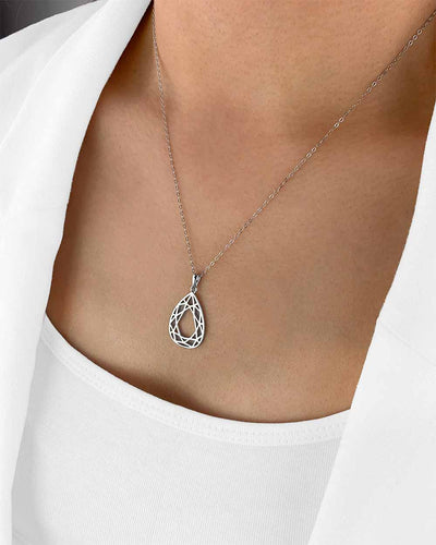 Damen Halskette Silber 925 Anhänger Mandala Tropfen 'Vivian', filigrane Silberkette mit Anhänger Polygon, dünne Kette echt Silber Netz Statement Kette
