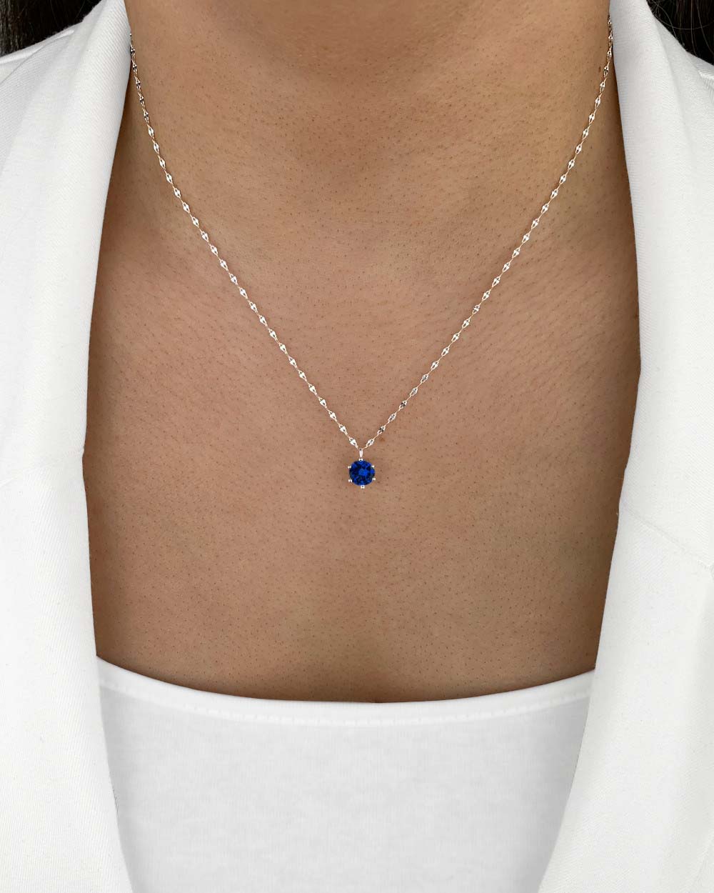 925 Silber Damen Halskette 'Belle' filigrane Kette mit blauem Kristall Anhänger 45cm zarte Silberkette kleiner Stein schlicht – Daniel Clifford