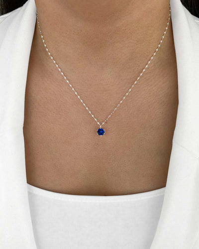 925 Silber Damen Halskette 'Belle' filigrane Kette mit blauem Kristall Anhänger 45cm zarte Silberkette kleiner Stein schlicht – Daniel Clifford