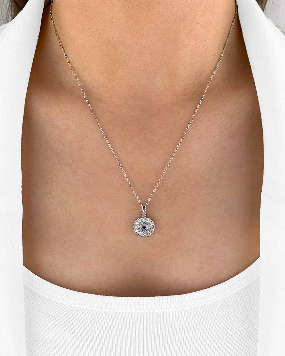 Damen Halskette Silber 925 Anhänger Nazar Auge blau 'Amina', filigrane Silberkette Nazaranhänger, blaues Auge Kette mit blauem Kristall echt Silber