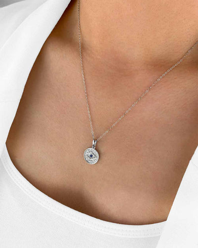 Damen Halskette Silber 925 Anhänger Nazar Auge blau 'Amina', filigrane Silberkette Nazaranhänger, blaues Auge Kette mit blauem Kristall echt Silber