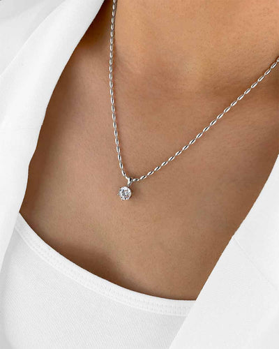 Damen Halskette Silber 925 Anhänger Kristall 'Rosabelle', filigrane Silberkette Kristallanhänger Silber-Perlen Kette kleiner Stein Frauen Kristallkette