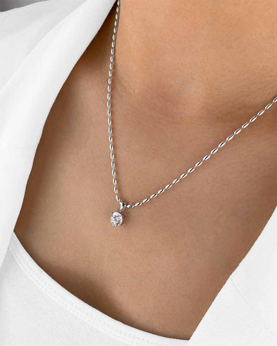Damen Halskette Silber 925 Anhänger Kristall 'Rosabelle', filigrane Silberkette Kristallanhänger Silber-Perlen Kette kleiner Stein Frauen Kristallkette