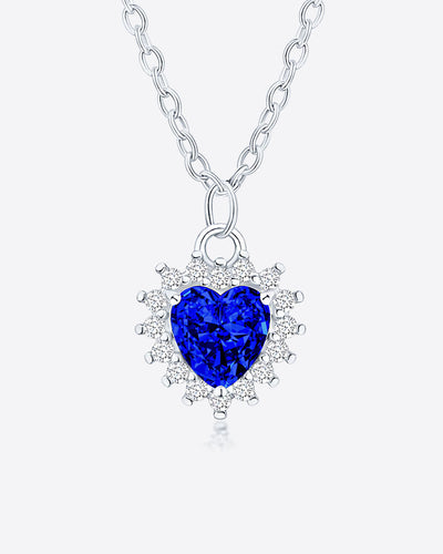 Damen Halskette Silber 925 Herz Anhänger Kristall blau 'Eliana', Silberkette Herzanhänger Kette kleiner Kristallanhänger königsblau Herzkette