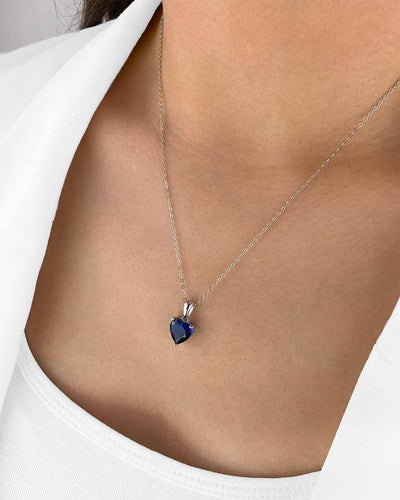 Damen Halskette Silber 925 Anhänger Herz Kristall blau 'Joline', filigrane Silberkette Herzanhänger dünne Kette kleiner Stein Anhänger Herzkette klein