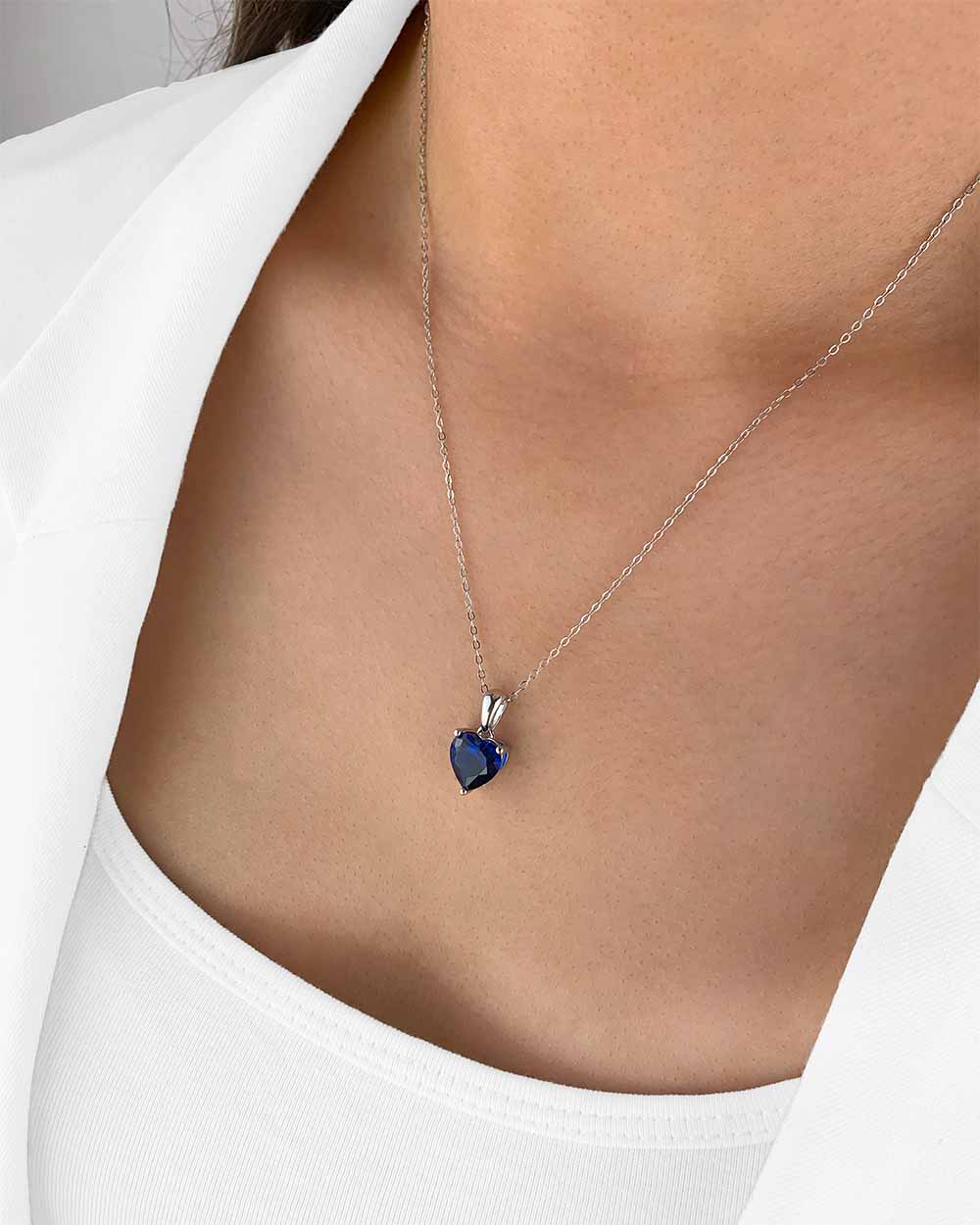 Damen Halskette Silber 925 Anhänger Herz Kristall blau 'Joline', filigrane Silberkette Herzanhänger dünne Kette kleiner Stein Anhänger Herzkette klein