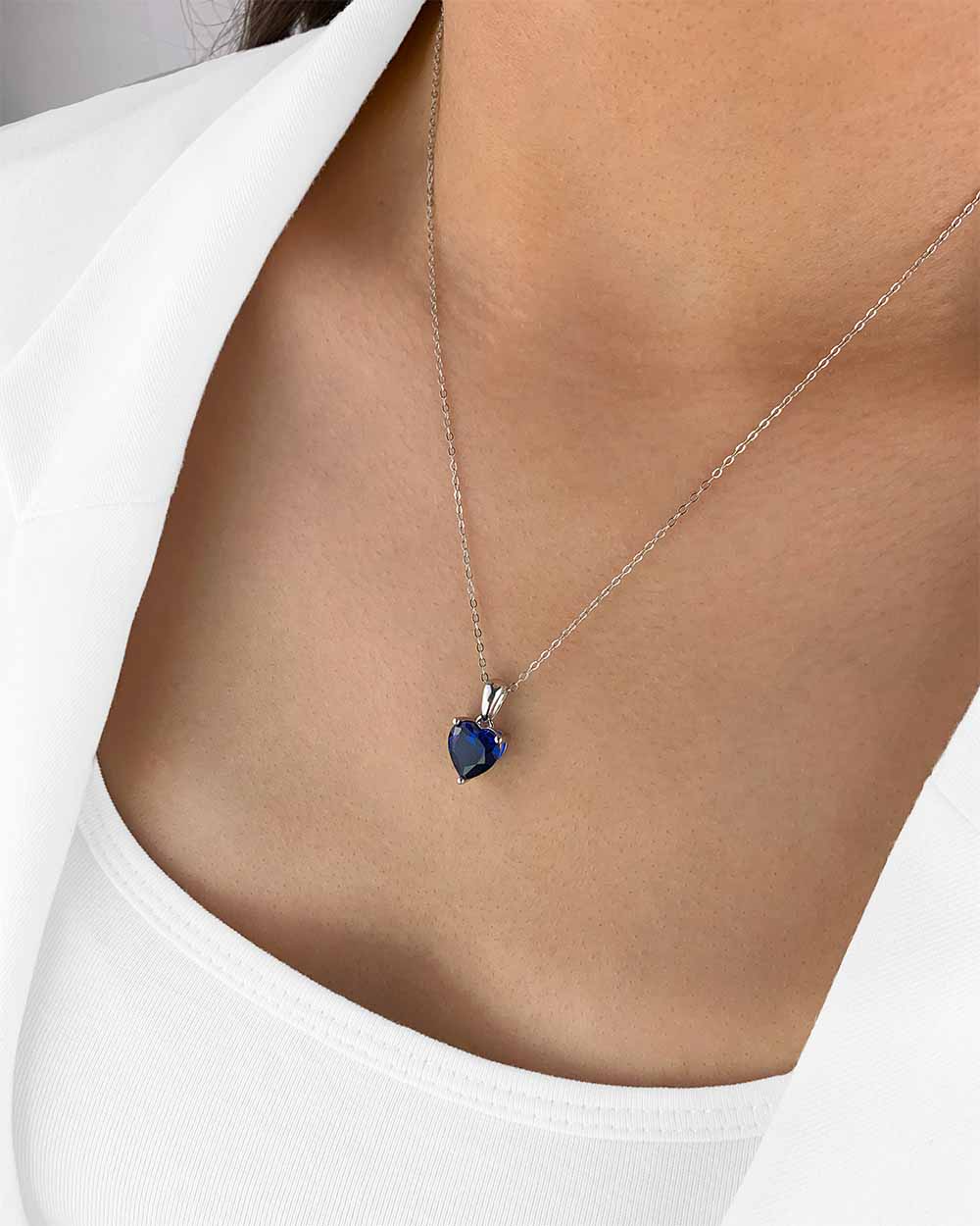 Damen Halskette Silber 925 Anhänger Herz Kristall blau 'Joline', filigrane Silberkette Herzanhänger dünne Kette kleiner Stein Anhänger Herzkette klein