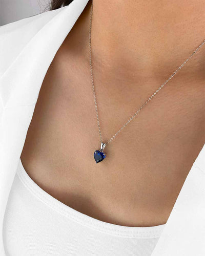 Damen Halskette Silber 925 Anhänger Herz Kristall blau 'Joline', filigrane Silberkette Herzanhänger dünne Kette kleiner Stein Anhänger Herzkette klein