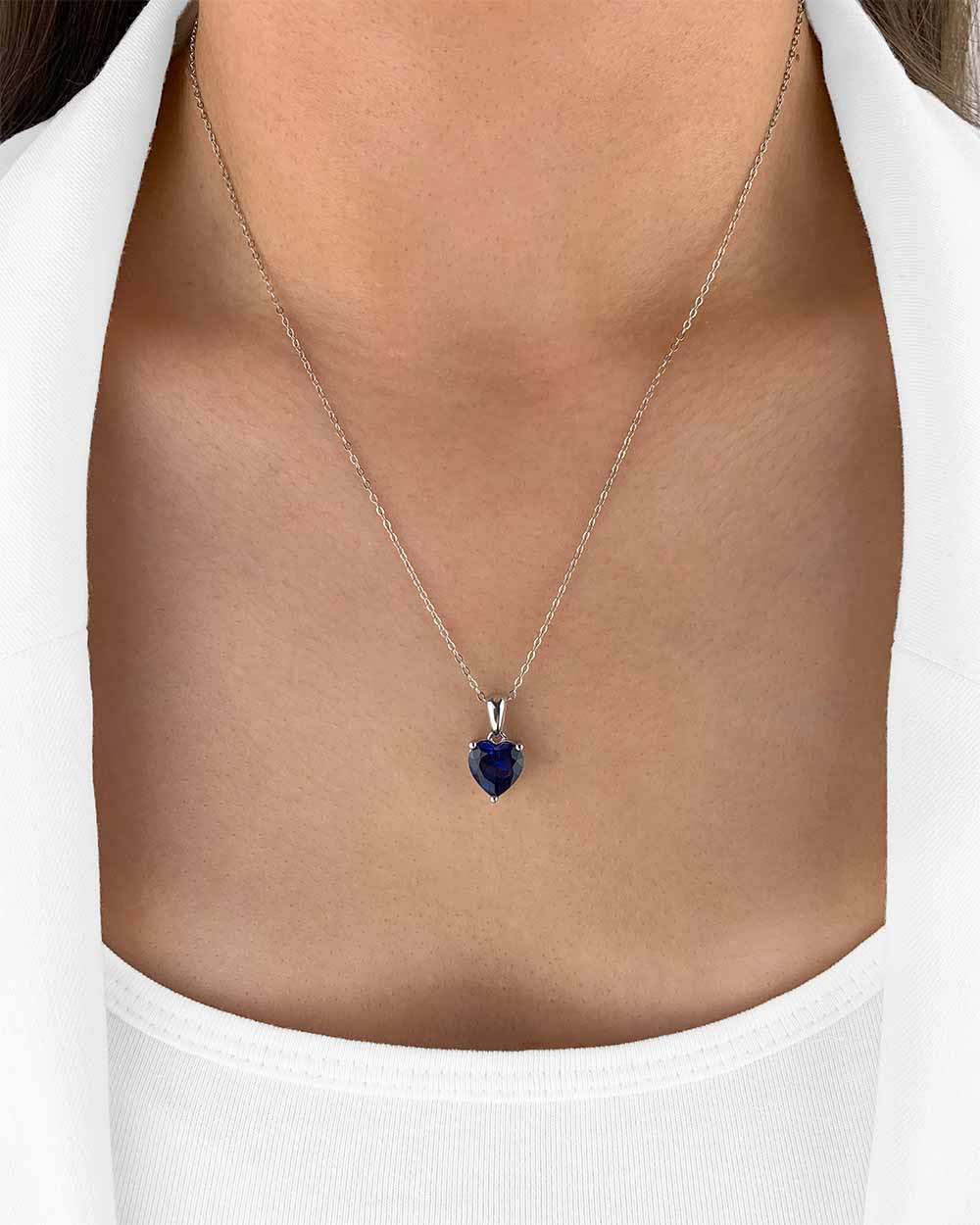 Damen Halskette Silber 925 Anhänger Herz Kristall blau 'Joline', filigrane Silberkette Herzanhänger dünne Kette kleiner Stein Anhänger Herzkette klein