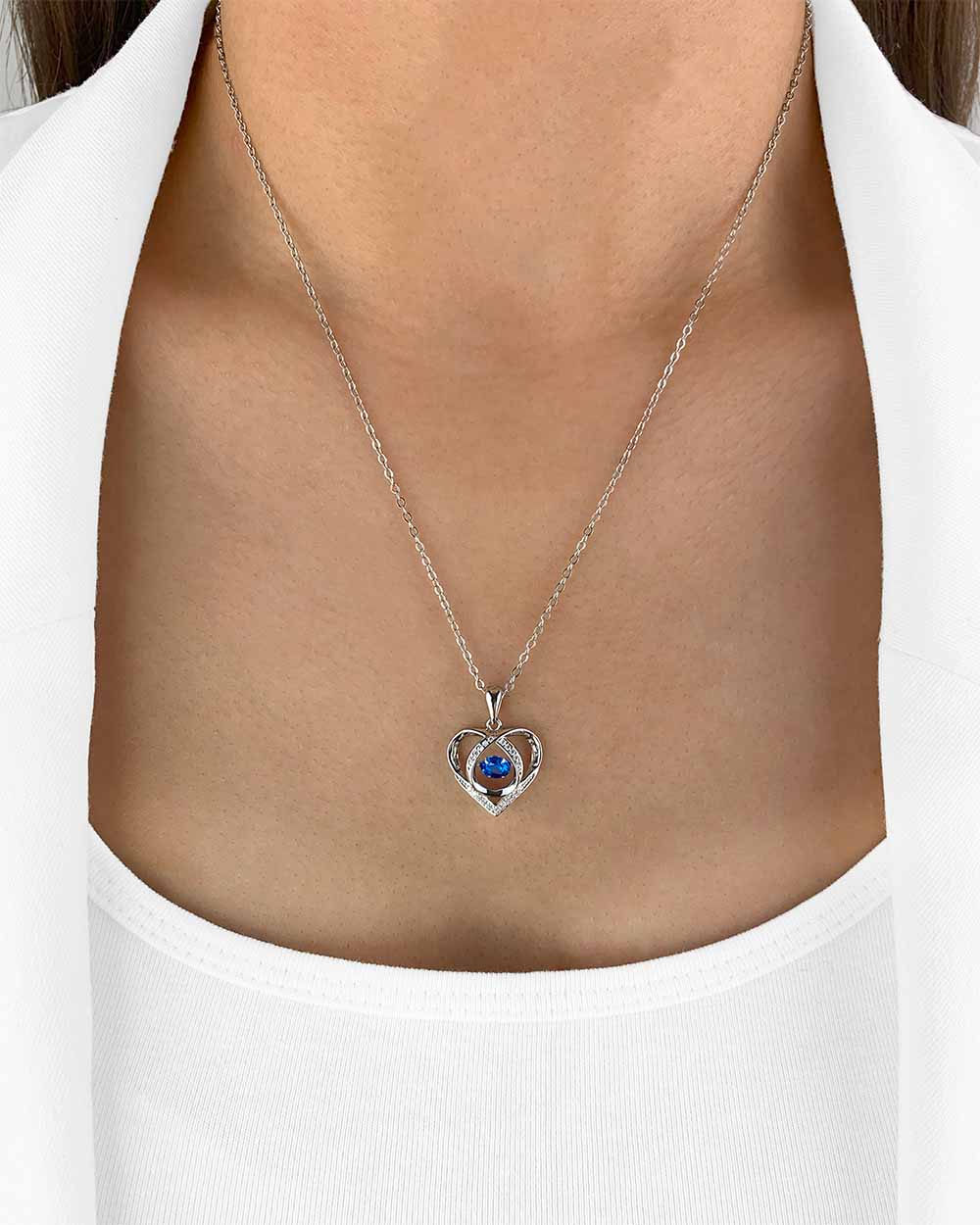 Damen Halskette Silber 925 Herz Anhänger Kristall blau Wackelstein 'Milea', filigrane Silberkette Herzanhänger blauer Stein dünne Kette blau Herzkette