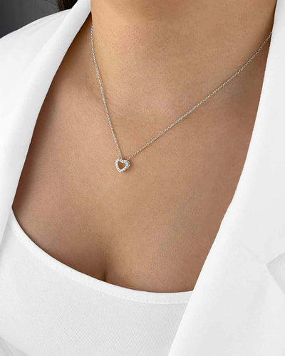 Damen Halskette Silber 925 Anhänger Herz Kristalle 'Cordelia', filigrane Silberkette Herzanhänger klein dünne Kette silberne Herzkette