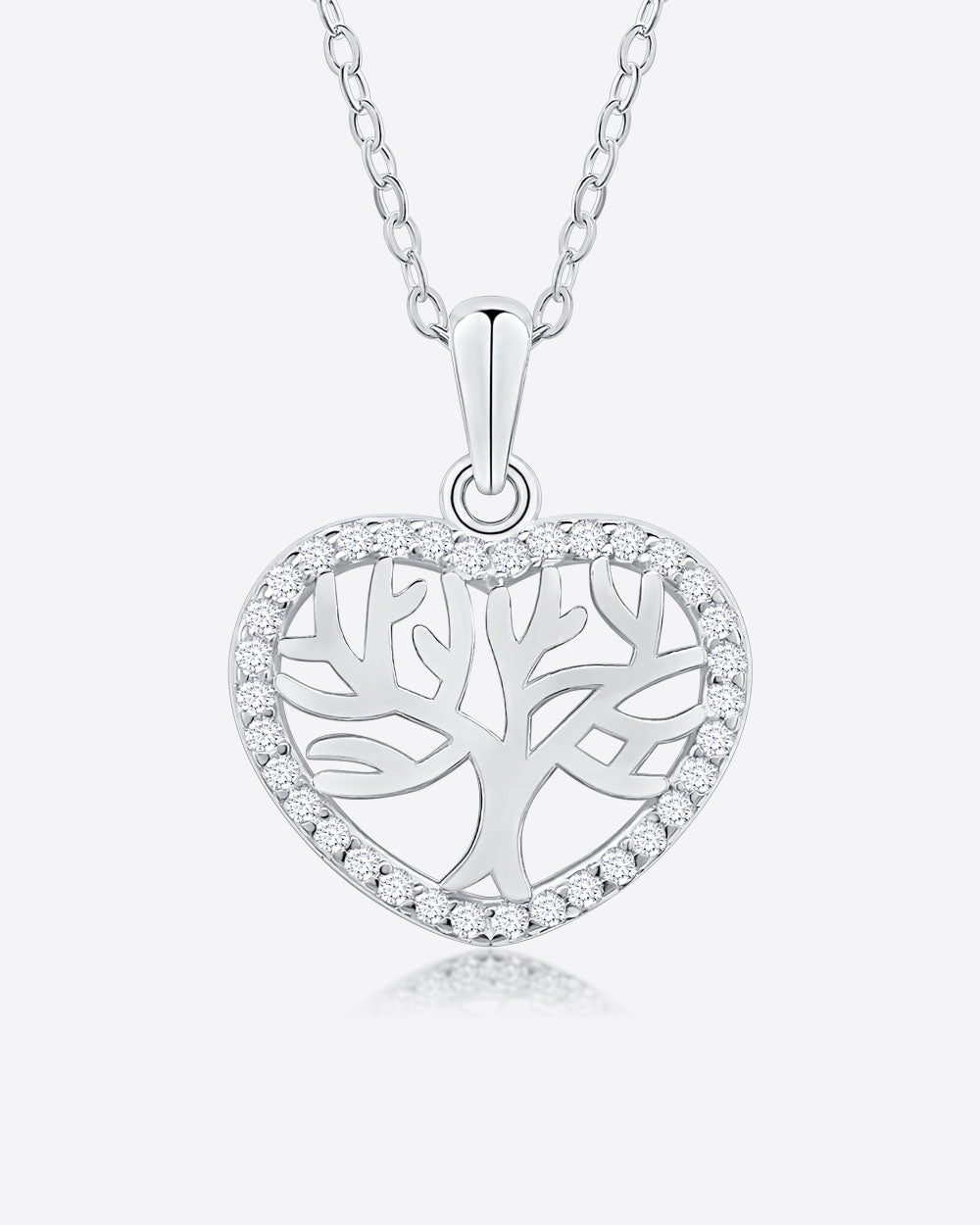 Damen Halskette Silber 925 Herz Anhänger Lebensbaum 'Silvie', filigrane Silberkette & Herzanhänger, dünne Kette mit Anhänger Baum des Lebens Herzkette