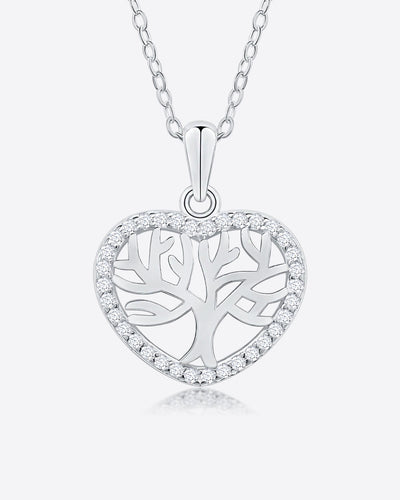 Damen Halskette Silber 925 Herz Anhänger Lebensbaum 'Silvie', filigrane Silberkette & Herzanhänger, dünne Kette mit Anhänger Baum des Lebens Herzkette