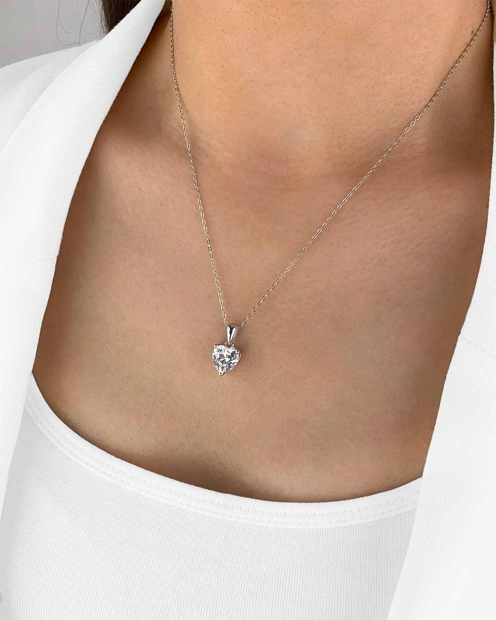 Damen Halskette Silber 925 Anhänger Herz Kristall blau 'Joline', filigrane Silberkette Herzanhänger dünne Kette kleiner Stein Anhänger Herzkette klein