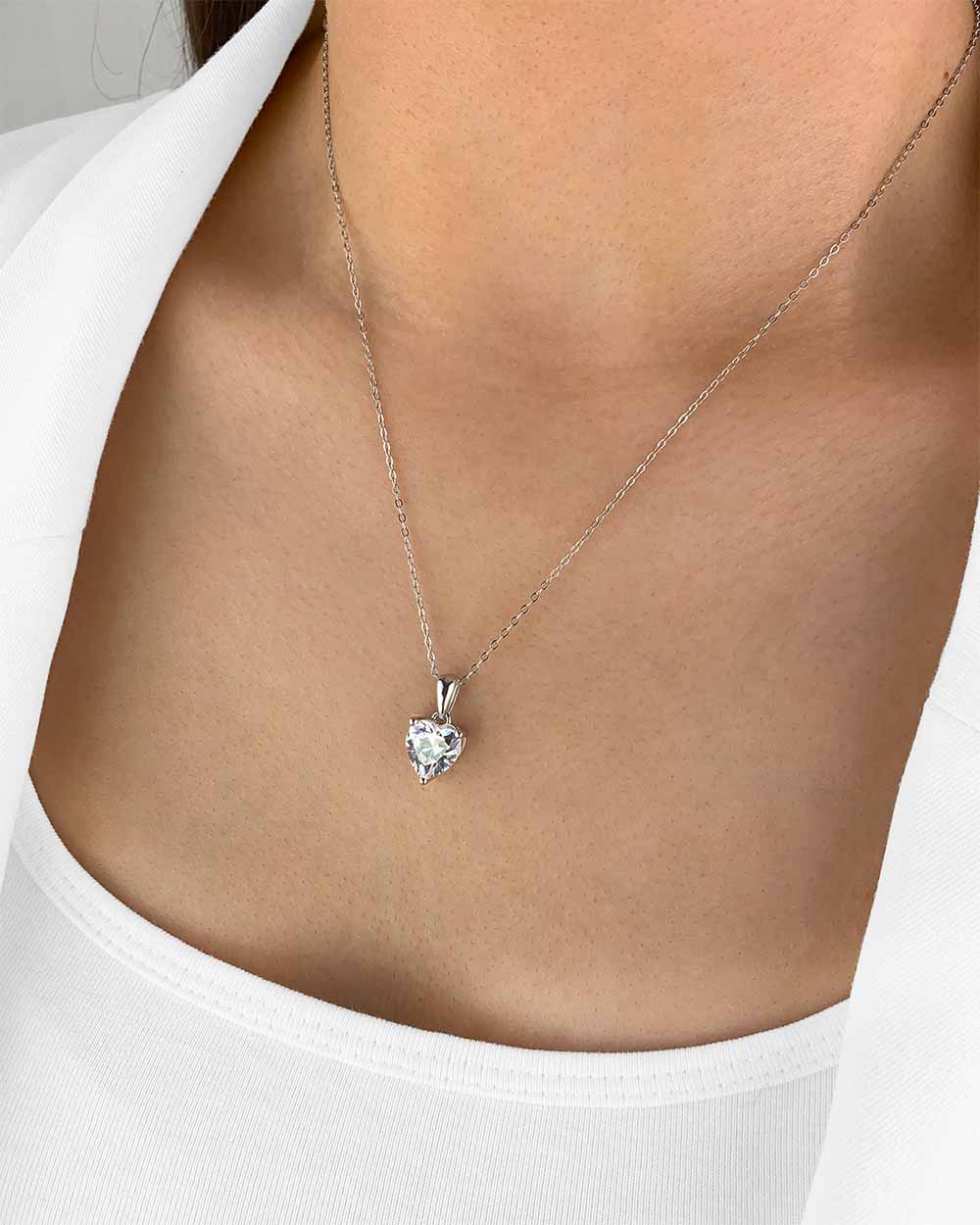 Damen Halskette Silber 925 Anhänger Herz Kristall blau 'Joline', filigrane Silberkette Herzanhänger dünne Kette kleiner Stein Anhänger Herzkette klein