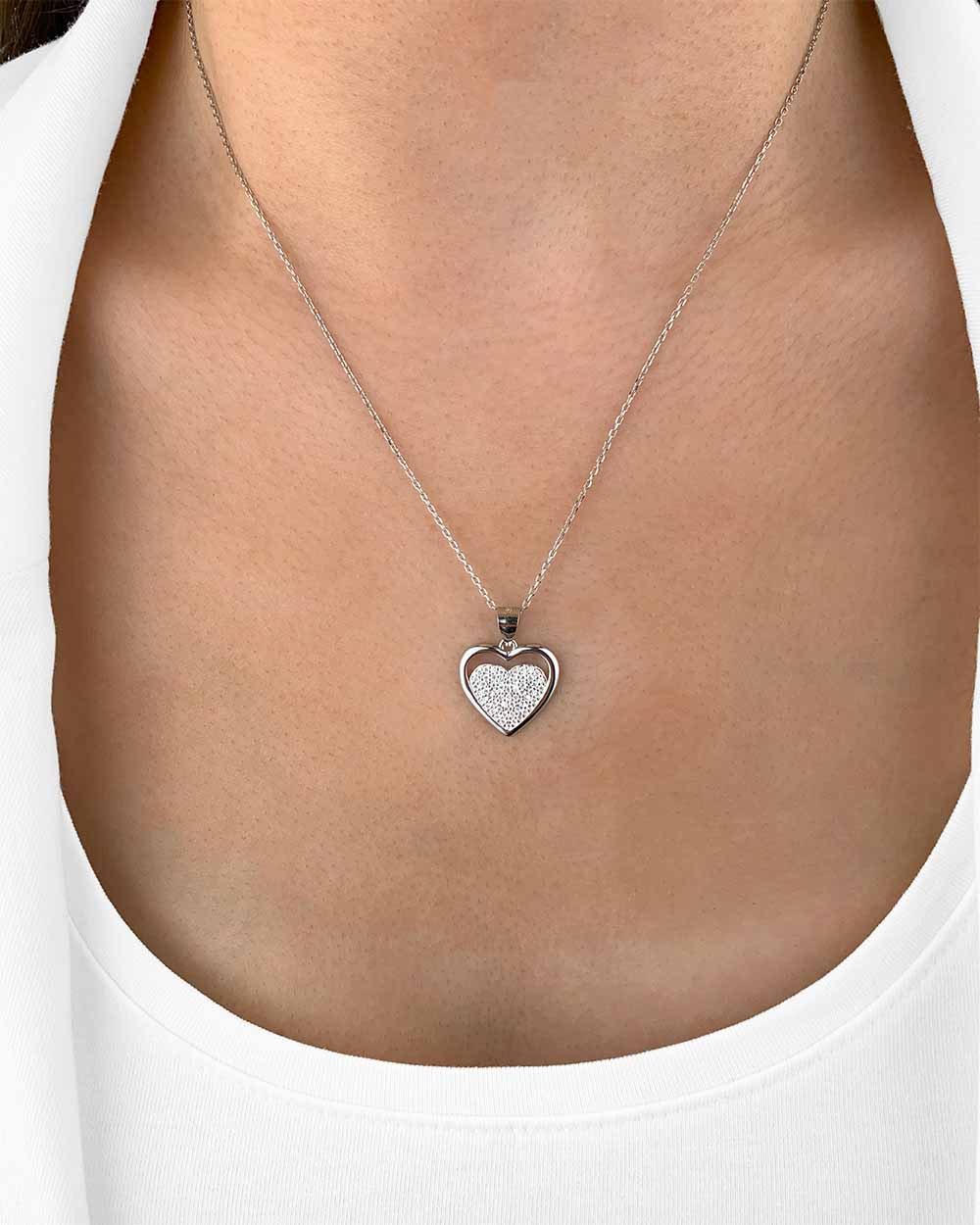 Damen Halskette Silber 925 Anhänger Herz Kristall 'Jasina', filigrane Silberkette Herzanhänger klein Zirkonia Herzkette Sterlingsilber DANIEL CLIFFORD