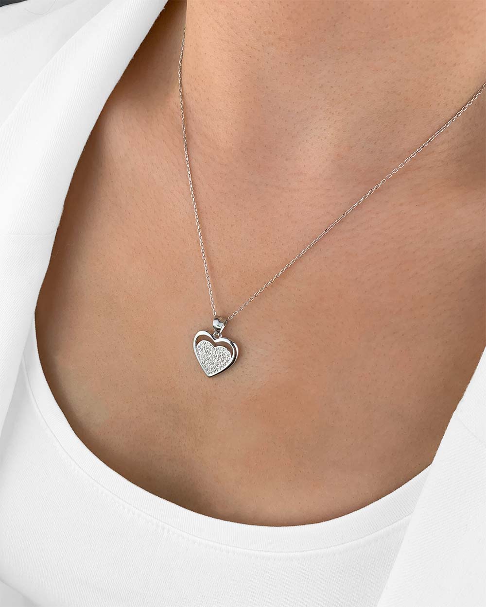 Damen Halskette Silber 925 Anhänger Herz Kristall 'Jasina', filigrane Silberkette Herzanhänger klein Zirkonia Herzkette Sterlingsilber DANIEL CLIFFORD