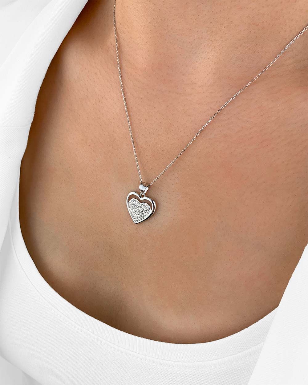 Damen Halskette Silber 925 Anhänger Herz Kristall 'Jasina', filigrane Silberkette Herzanhänger klein Zirkonia Herzkette Sterlingsilber DANIEL CLIFFORD