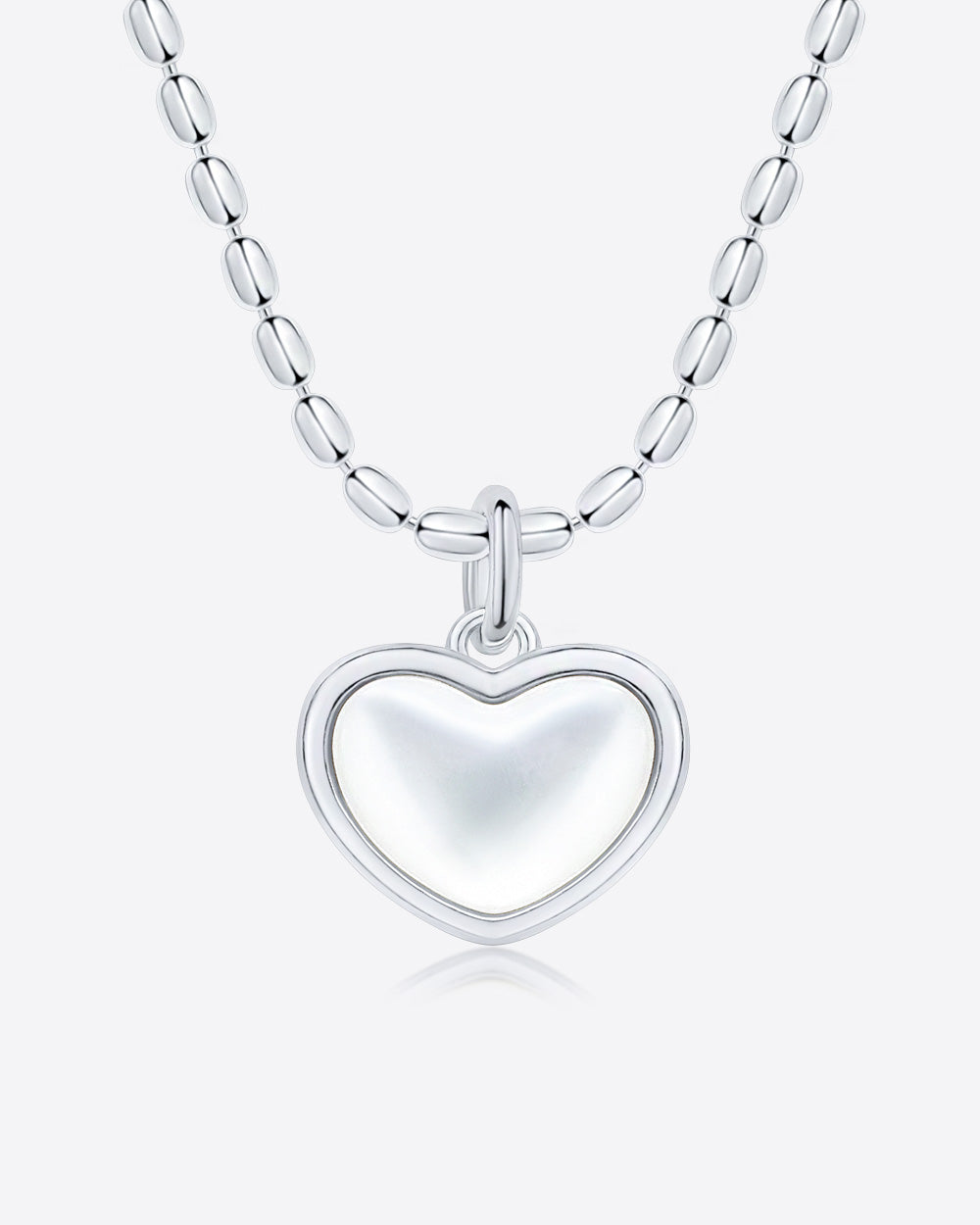 Damen Halskette Silber 925 Herz Anhänger Silberperlen Perlmutt weiß 'Angelie', filigrane Silberkette Herzanhänger, Kugelkette Sterlingsilber Herzkette
