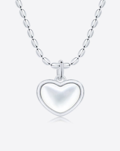 Damen Halskette Silber 925 Herz Anhänger Silberperlen Perlmutt weiß 'Angelie', filigrane Silberkette Herzanhänger, Kugelkette Sterlingsilber Herzkette