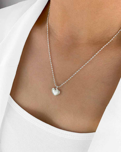 Damen Halskette Silber 925 Herz Anhänger Silberperlen Perlmutt weiß 'Angelie', filigrane Silberkette Herzanhänger, Kugelkette Sterlingsilber Herzkette