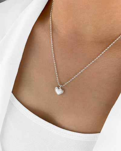 Damen Halskette Silber 925 Herz Anhänger Silberperlen Perlmutt weiß 'Angelie', filigrane Silberkette Herzanhänger, Kugelkette Sterlingsilber Herzkette