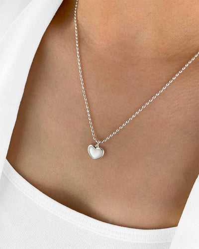 Damen Halskette Silber 925 Herz Anhänger Silberperlen Perlmutt weiß 'Angelie', filigrane Silberkette Herzanhänger, Kugelkette Sterlingsilber Herzkette