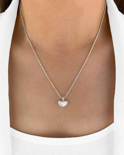 Damen Halskette Silber 925 Herz Anhänger Silberperlen Perlmutt weiß 'Angelie', filigrane Silberkette Herzanhänger, Kugelkette Sterlingsilber Herzkette