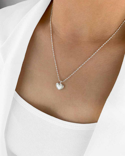 Damen Halskette Silber 925 Herz Anhänger Silberperlen Perlmutt weiß 'Angelie', filigrane Silberkette Herzanhänger, Kugelkette Sterlingsilber Herzkette