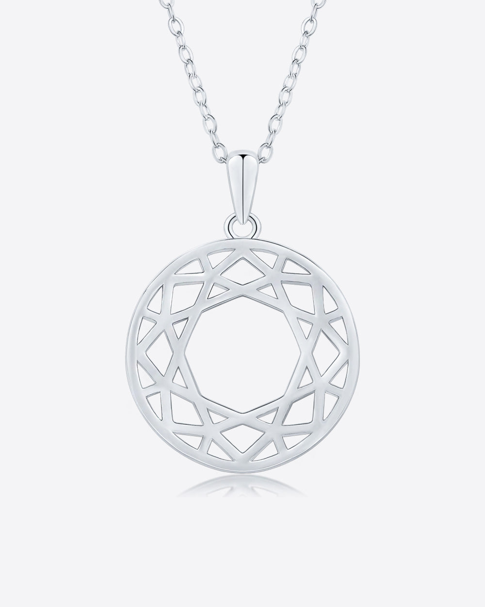 Damen Halskette Silber 925 Anhänger Kreis rund 'Alira', filigrane Silberkette mit rundem Kreisanhänger Mandala geometrisch, dünne Kette Polygon Netz