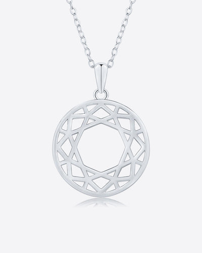 Damen Halskette Silber 925 Anhänger Kreis rund 'Alira', filigrane Silberkette mit rundem Kreisanhänger Mandala geometrisch, dünne Kette Polygon Netz