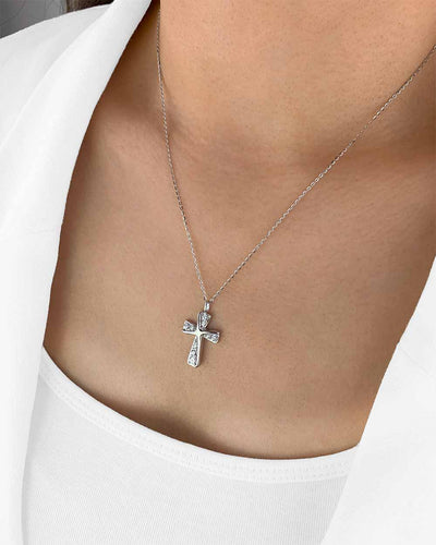 Damen Halskette Silber 925 Kristall Anhänger Kreuz 'Irene', filigrane Silberkette & Kreuzanhänger, dünne Kreuzkette kleines Kreuz Kette echt Silber