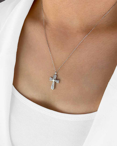 Damen Halskette Silber 925 Kristall Anhänger Kreuz 'Irene', filigrane Silberkette & Kreuzanhänger, dünne Kreuzkette kleines Kreuz Kette echt Silber