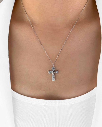 Damen Halskette Silber 925 Kristall Anhänger Kreuz 'Irene', filigrane Silberkette & Kreuzanhänger, dünne Kreuzkette kleines Kreuz Kette echt Silber