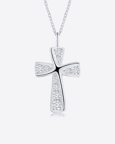 Damen Halskette Silber 925 Kristall Anhänger Kreuz 'Irene', filigrane Silberkette & Kreuzanhänger, dünne Kreuzkette kleines Kreuz Kette echt Silber