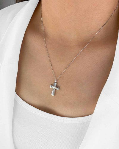 Damen Halskette Silber 925 Kristall Anhänger Kreuz 'Irene', filigrane Silberkette & Kreuzanhänger, dünne Kreuzkette kleines Kreuz Kette echt Silber